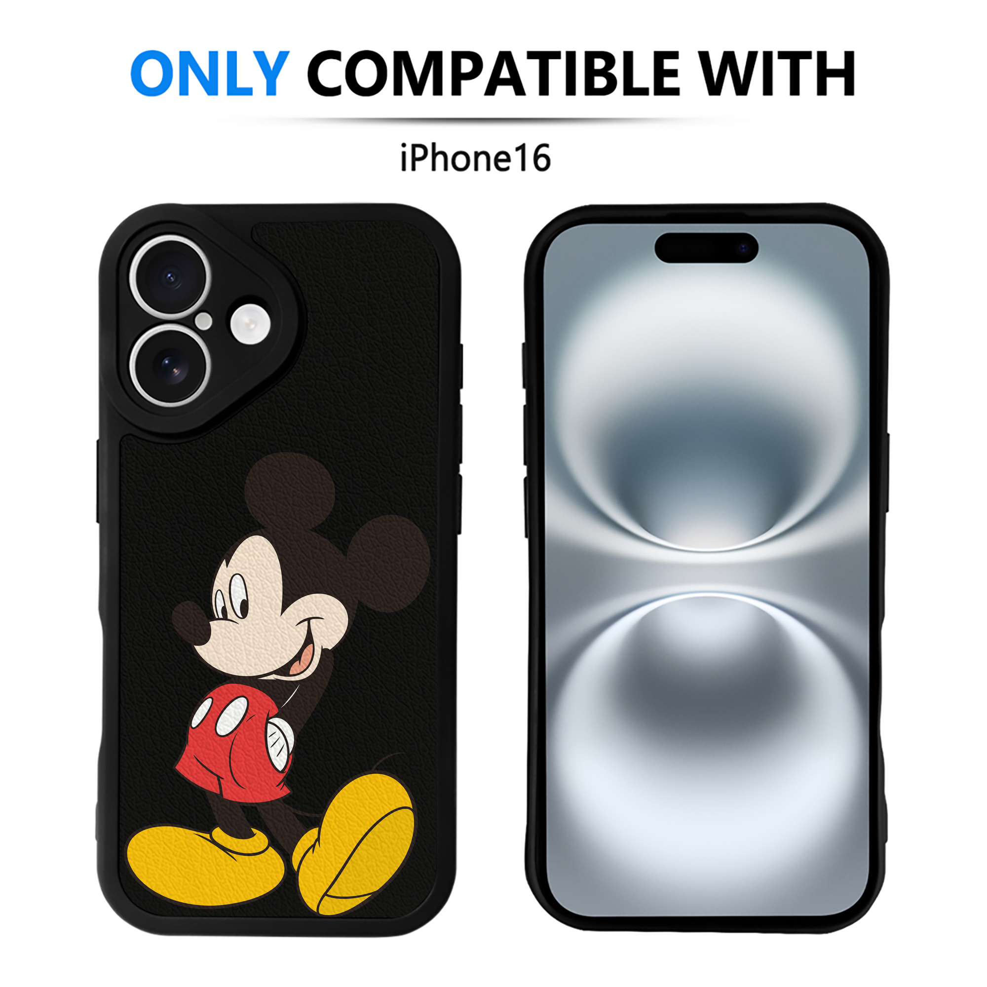 （画像用） ミッキーマウス Mickey Mouse 【iPhone 16シリーズ対応】シリコンスマホケース（レザー調） 材質：シリコン